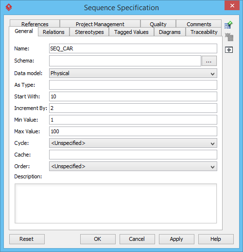 Sequence Specification window