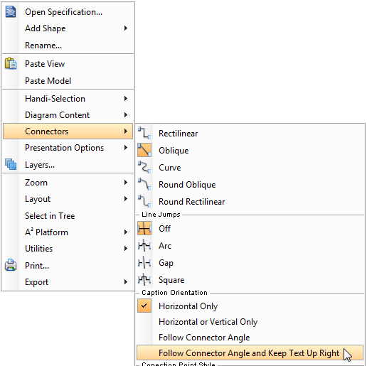 Change caption orientation by diagram popup menu