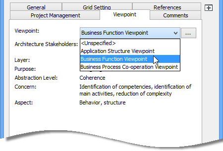 Set viewpoint via diagram specification window