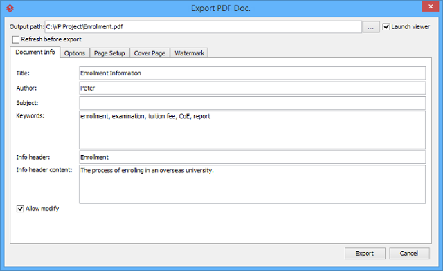 Specify output path