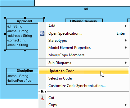 Update source file from UML class