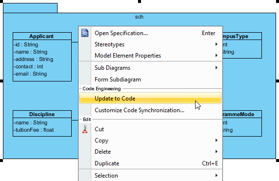 Update source files from UML package