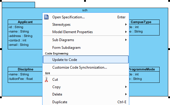 Update source files from UML package