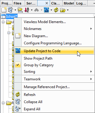 Update the whole Java project from UML project