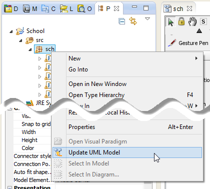 Update UML package and its containing classes from a package folder