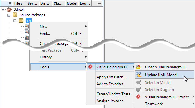 Update UML package and its containing classes from a package folder