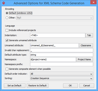 Advanced Options window